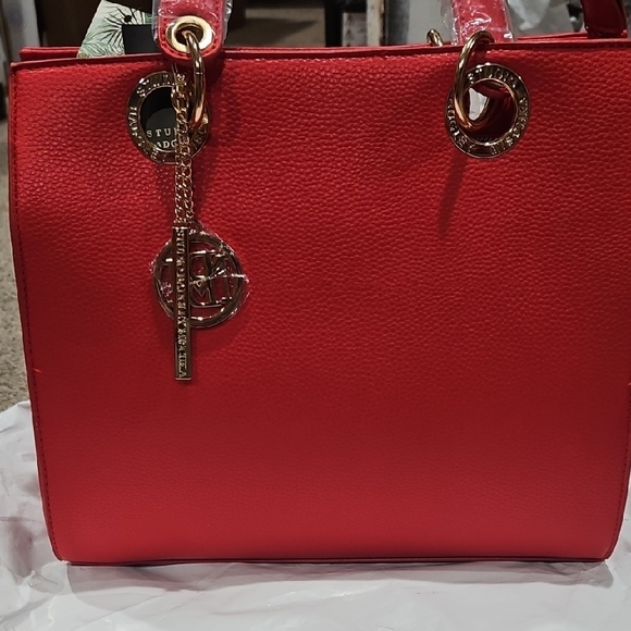 Badgley Mischka Red Satchel with Gold Accents - Picture 9 of 9